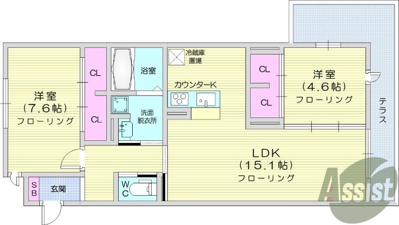 2LDK　追焚機能　浴室乾燥機　独立洗面台　ネット無料