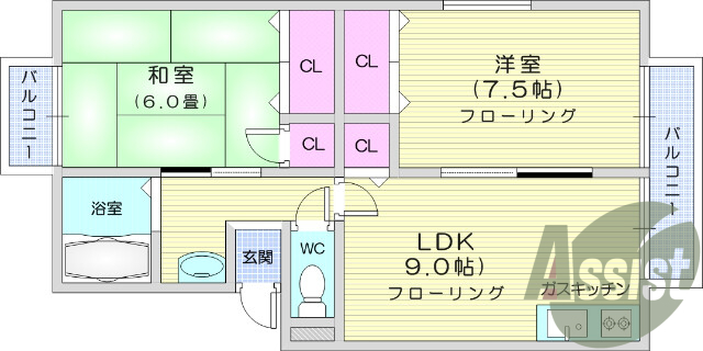 2LDK、角部屋、シャンプードレッサー、駐車場代込、エアコン
