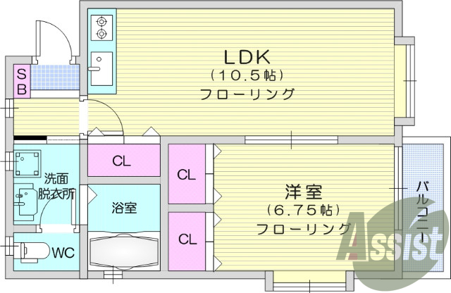 １LDK、追い焚き、エアコン、バストイレ別、温水洗浄便座