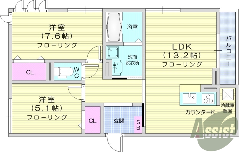 2LDK　インターネット無料　独立洗面台　追い焚き機能