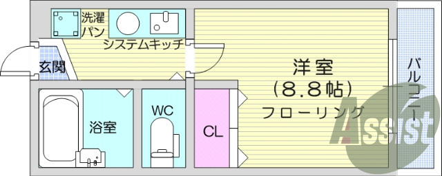 １K、オール電化、モニター付きインターホン、エアコン