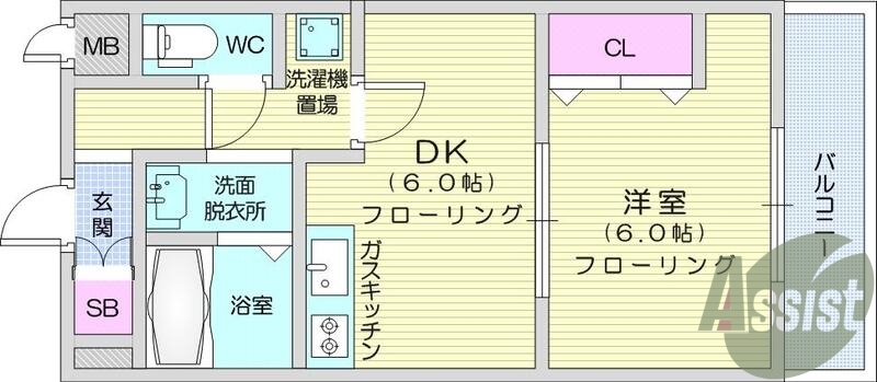 1DK、エアコン、室内洗濯機置場、トイレ浴室別、クローゼット