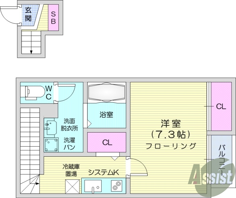 1K、浴室乾燥、ネット無料、追い焚き、都市ガス、IH２口