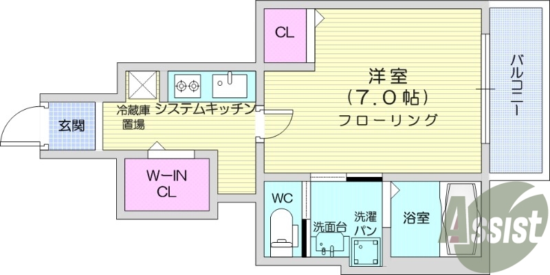 １K、エアコン、モニター付きインターホン、独立洗面台