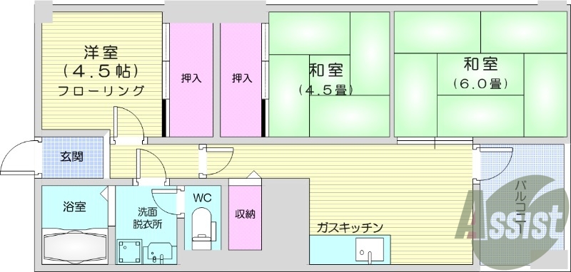3DK、インターホン、エレベーター、B/T別、独立洗面。