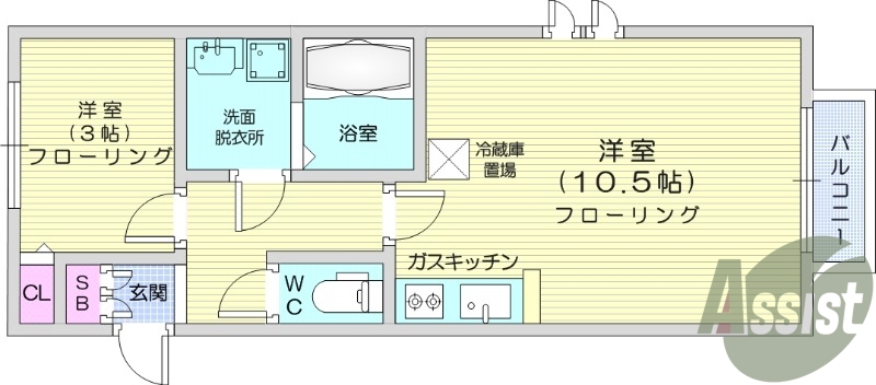 1LDK、フローリング、モニター付きインターホン