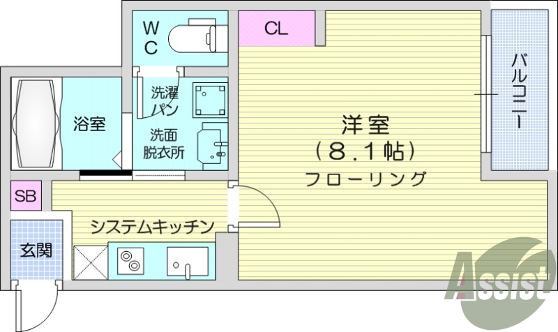1K、追い焚き、オートロック、浴室乾燥機。