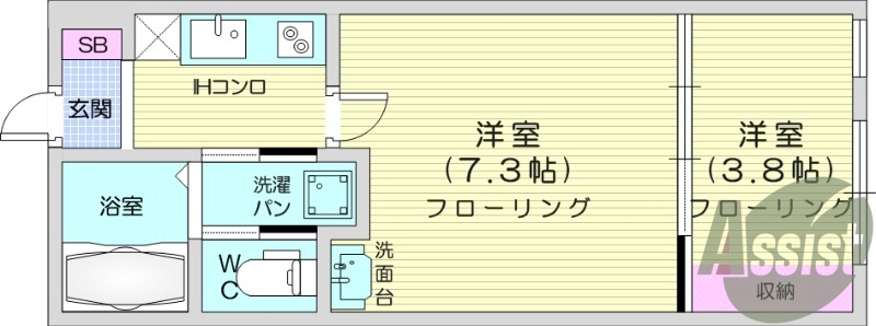 2K、インターネット無料、宅配ボックス付き