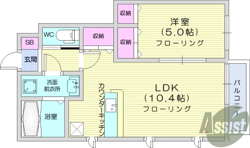 １LDK、システムキッチン、追い焚き、独立洗面台