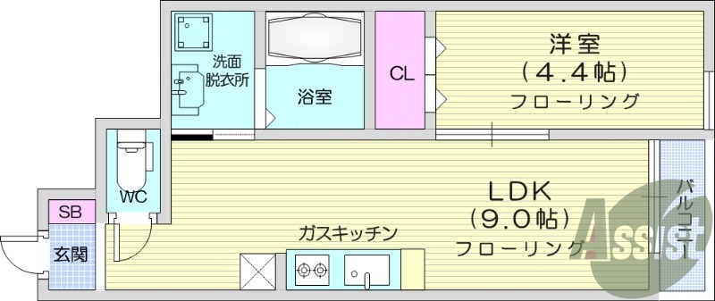 1LDK、インターネット無料、モニター付きインターホン