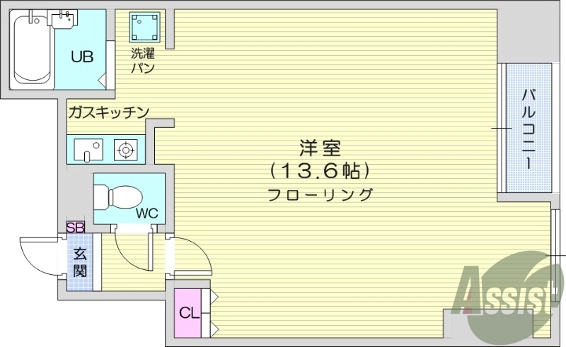 1K、都市ガス、オートロック、温水洗浄便座