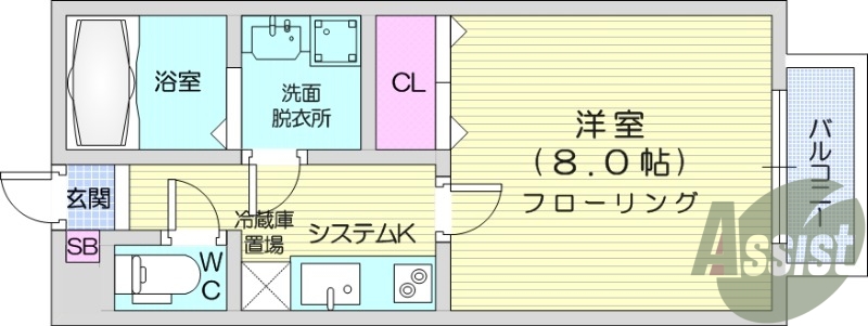 1K、フローリング、モニター付きインターホン