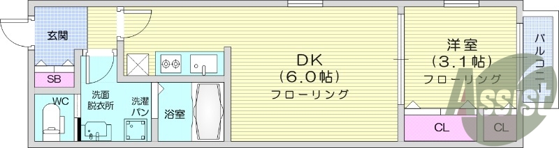 1DK、IHクッキングヒーター、浴室乾燥機