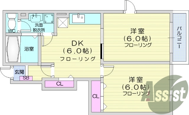2DK、バルコニー、南向き、モニターホン、ペット相談