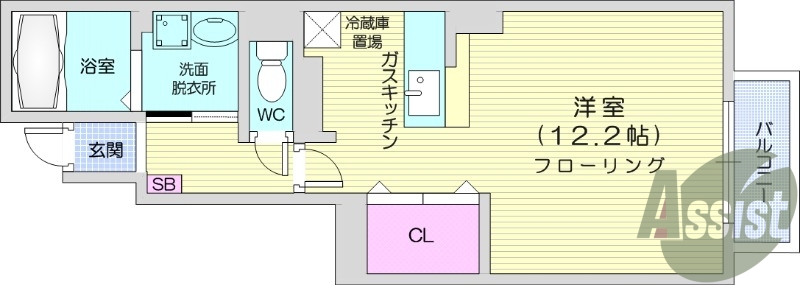 1R、バルコニー、南向き、浴室乾燥機、追い焚き給湯