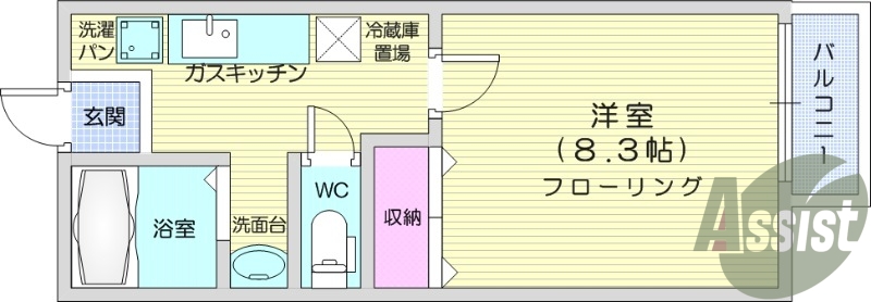 １K、追炊き機能付き、独立洗面台、温水洗浄便座、浴室乾燥。