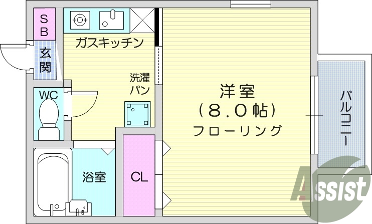 １K、エアコン、バストイレ別、フローリング