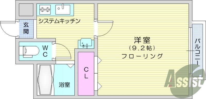 1K、エアコン、室内洗濯機置場、トイレ浴室別、クローゼット