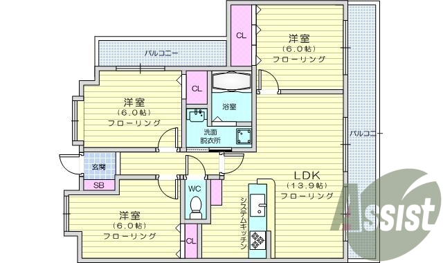 ３ＬＤＫ、カウンターキッチン、オートロック、浴室乾燥機