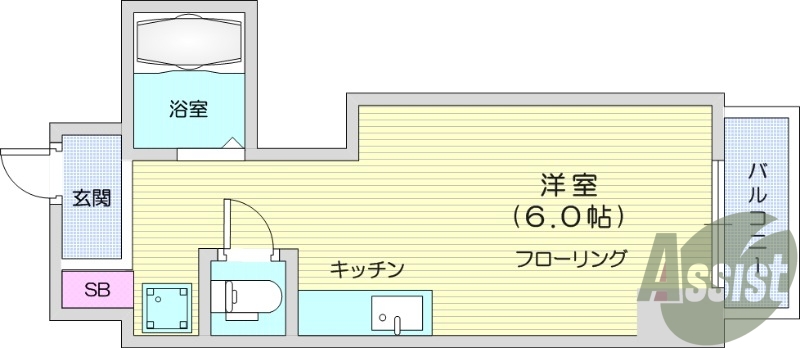 ワンルーム、バルコニー、風呂トイレ別、ウォシュレット。