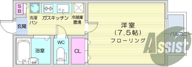 1K、バストイレ別、ロフト、独立洗面台、フローリング