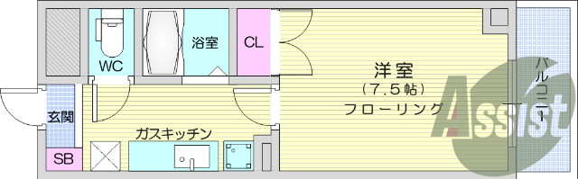 1K、エアコン、室内洗濯機置き場、トイレ浴室別、収納箇所