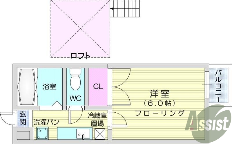 1K、単身者限定、ペット可、バストイレ別物件です。