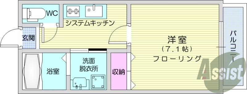 １K、エアコン、独立洗面台、追い焚き、モニターホン