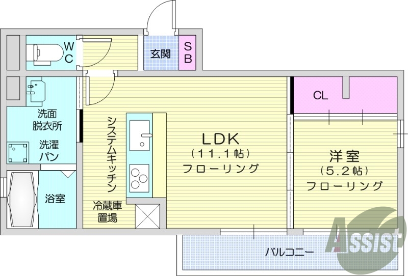 1LDK、モニター付きインターホン、インターネット使用料無料