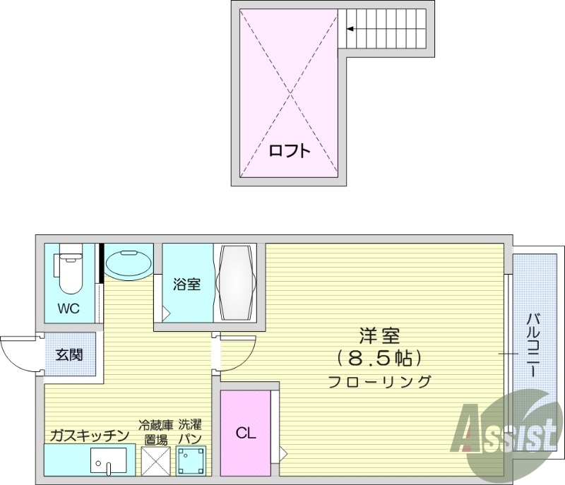 1K、バストイレ別、室内洗濯機置場、クローゼット