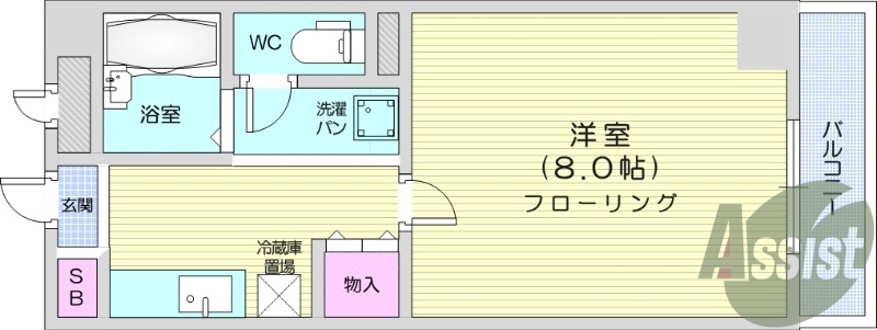 1K、陽当たり良好、ウォシュレット付きトイレ