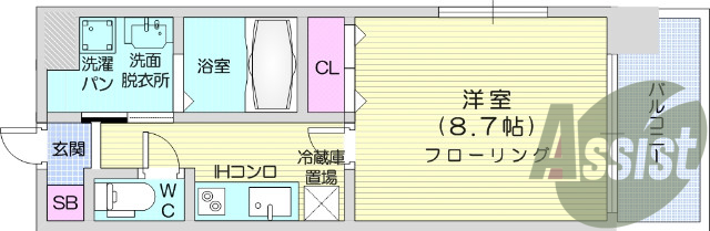 1*、クローゼット、バストイレ別、浴室換気乾燥機