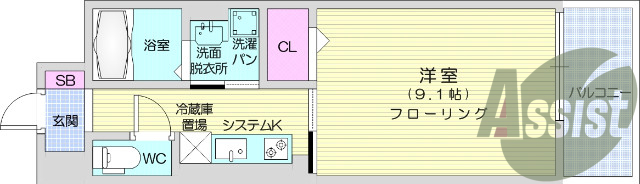 1K、システムキッチン、浴室乾燥、追い炊き