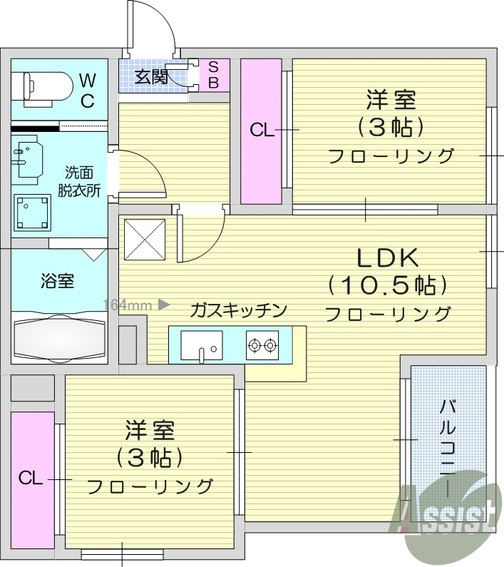 2LDK　追い炊き　浴室乾燥機　独立洗面台　エアコン