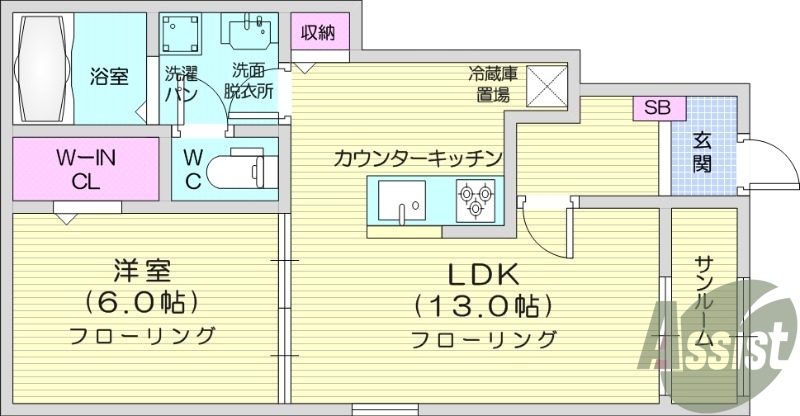 1LDK、追い焚き、サンルーム、宅配ボックス、エアコン２台