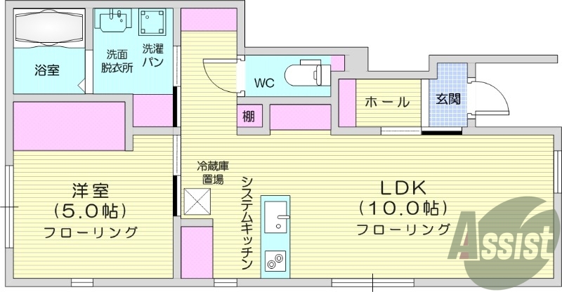 1LDK、インターネット無料、浴室乾燥あり