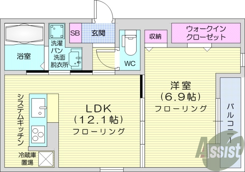 1LDK、都市ガス、一坪風呂、オートロック、防犯カメラ