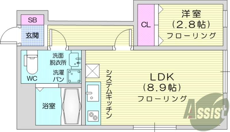 1LDK、追い焚き、ネット無料、IH、独立洗面台。