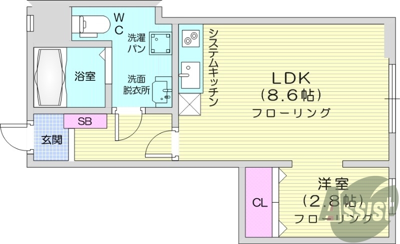 1LDK、追い焚き、ネット無料、IH、独立洗面台。