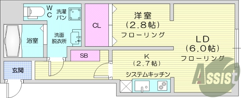 1LDK、追い焚き、ネット無料、IH、独立洗面台。
