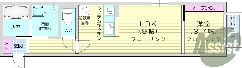 １LDK、室内洗濯機置場、独立洗面台、温水洗浄便座