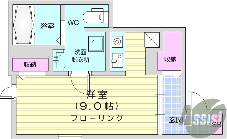 １K、追い焚き機能、浴室乾燥機、システムキッチン