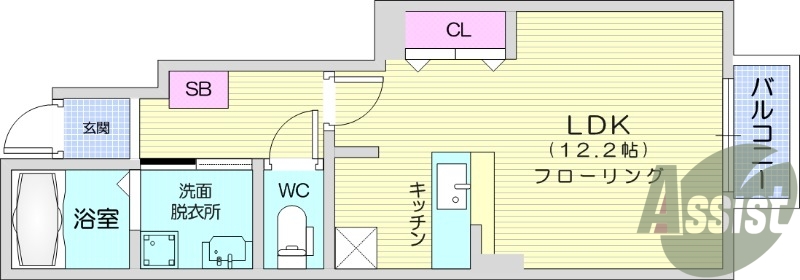 1K、エアコン、バルコニー、フローリング