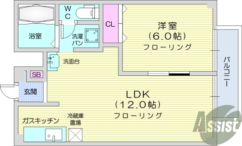 1LDK、バストイレ別、独立洗面台、エアコン