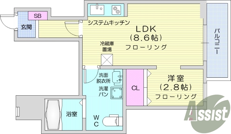 1LDK、追い焚き、ネット無料、IH、独立洗面台。