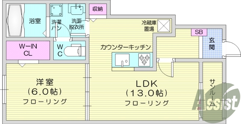 1LDK、追い焚き、サンルーム、宅配ボックス、エアコン２台。
