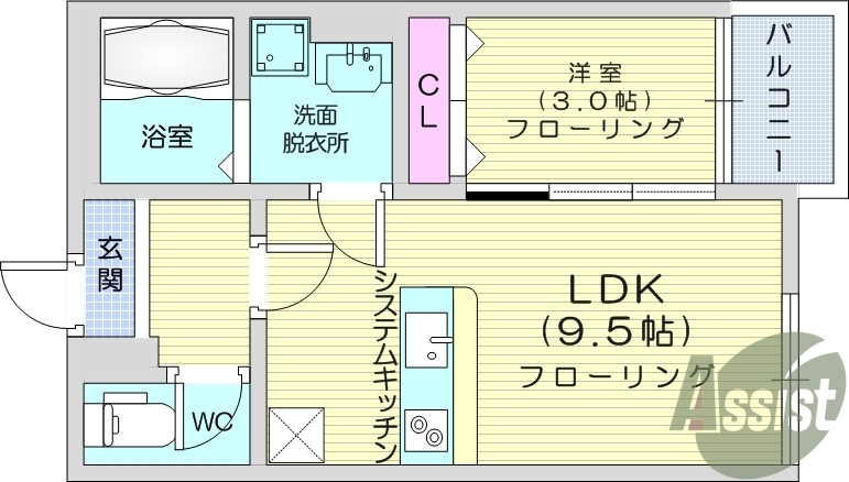 1LDK、エアコン、室内洗濯機置場、トイレ浴室別、収納