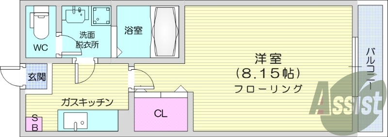 1*、南東向き、クローゼット、バルコニー、ネット無料