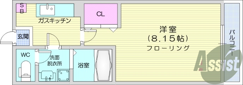 1*、南東向き、クローゼット、バルコニー、ネット無料