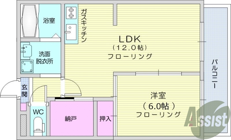 １SLDK、室内洗濯機置き場、独立洗面台